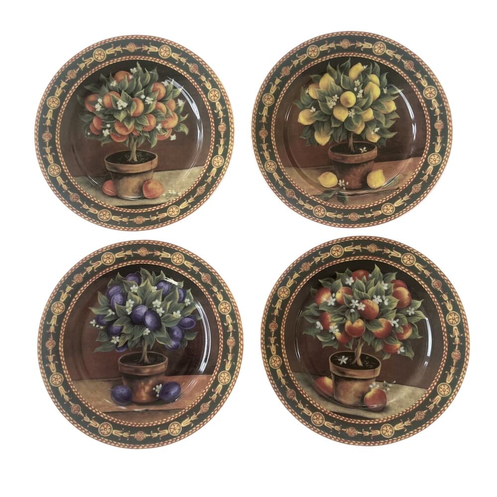 Rochard Limoges Topiary Fruit Tree Salad Plates Set of 4 France 7.75 in - Picture 1 of 10